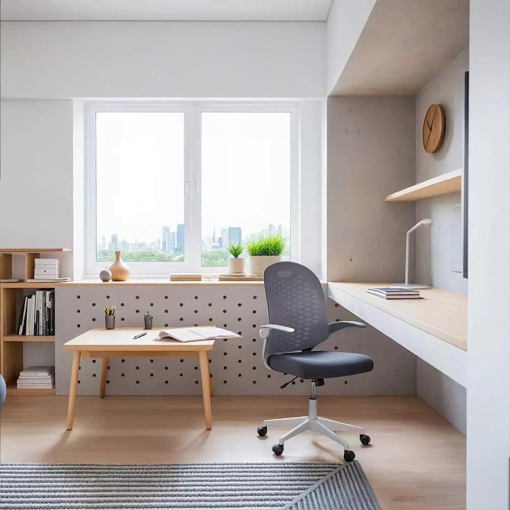 Scaun de birou copii din mesh gri, modern și rotativ OFF 330 interior